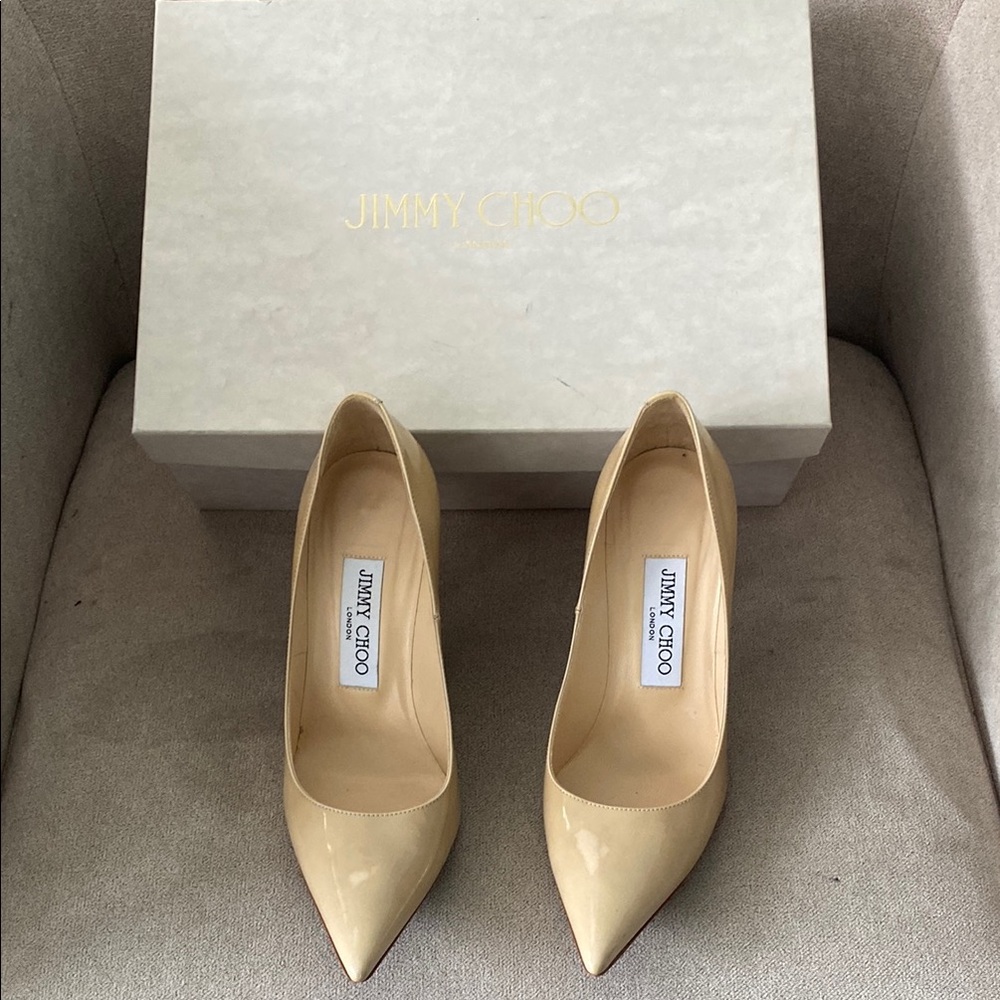 Jimmy Choo Beige Patent Leather Pump